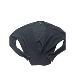 Express Waffle Knit Black Crossover Sweater XS